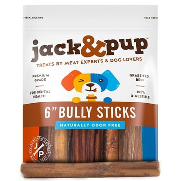 Jack&Pup 6" Bully Sticks for Medium Dogs, Natural Beef Flavour Chews, 25 Pack