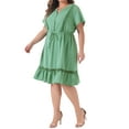 thumbnail image 6 of GRACE & GRANDEUR Women's Plus Size Dress V Neck Short Sleeves Tie Waist Summer Shirt Dresses 3X Light Green, 6 of 8