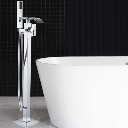 Freestanding Bathtub Faucet Chrome Floor Mounted Swivel Tub Filler w/Hand Shower