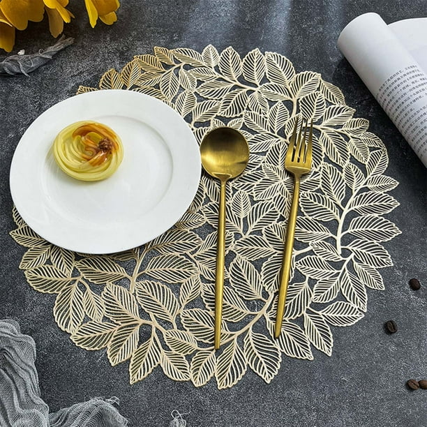Juego de 1 mantel individual de cuero de PVC | Tapete de mesa resistente al calor de 38 x 38 cm | Tapetes de cocina antideslizantes dorados y plateados | Mantel individual aislante de doble grosor