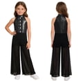 thumbnail image 5 of inlzdz Kids Girls Hip Hop Dance Outfits Retro 70s 80s Rock Disco Jumpsuit Flowy Mesh Overlay Pants Romper Black 12, 5 of 7