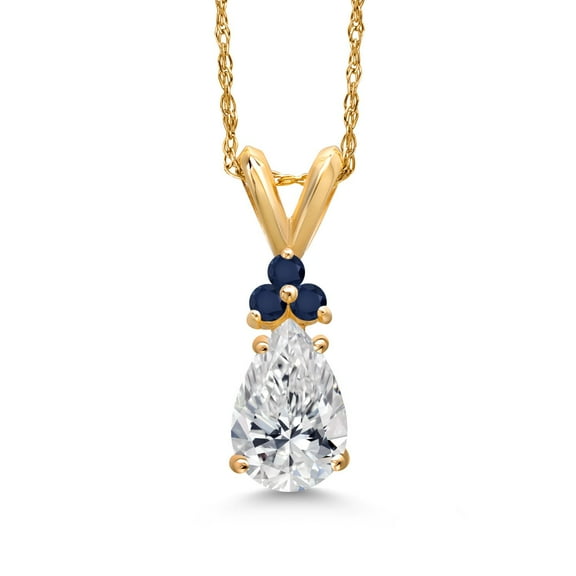 Gem Stone King 14K Yellow Gold Lab Grown Diamond and Blue Sapphire Pendant Necklace for Women | 0.82 Cttw | Gemstone April Birthstone | Pear Shape 8X5MM | With 18 inch Chain