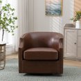 thumbnail image 2 of Lunale Leather Swivel Accent Barrel Chair, Club Chair Comfy Reading Armchair, Coffee, 2 of 5