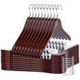 thumbnail image 1 of Perchas de madera de calidad con clips para pantalones, perchas de madera maciza lisa con clips de metal ajustables duraderos, gancho giratorio, abrigo, chaqueta, blusa, perchas para trajes (nogal - g, 1 of 1