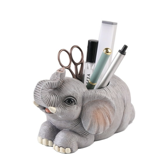 Cute Elephant Pen Pencil Holder Organizer, Handmade Animal Makeup Brush Toothbrush Resin Container for Home Office Desk Bathroom Countertop Decor Gifts