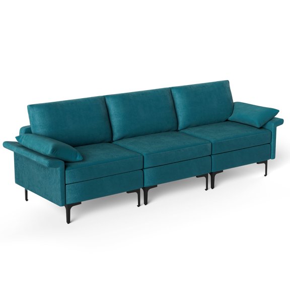 Costway Modern Linen Comfortable Backrest Cushions Standard Sofa with Pillows, Peacock Blue