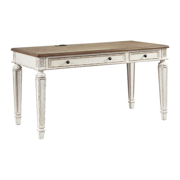 Signature Design by Ashley Realyn 60" Home Office 2 Drawer Desk, White/Brown