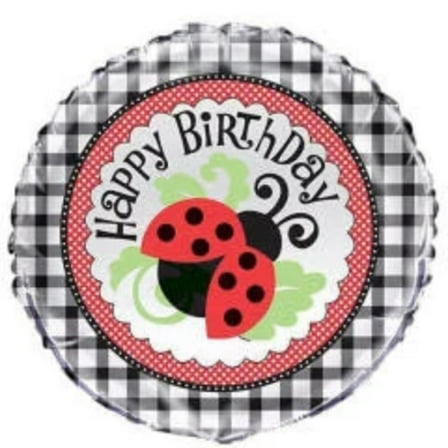 18" Happy BIRTHDAY Lady BUG PICNIC Balloon  Party Supplies Decorations Foil Mylar Balloon