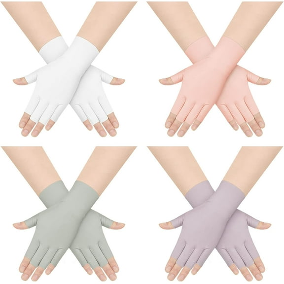 Lsupdaol 4 Pairs Sun Protection UV Gloves for Woman Half Finger Summer Hand Protection Gloves Touchscreen Fingerless Mittens