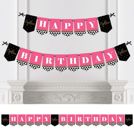 Chic 18th Birthday - Pink, Black and Gold - Birthday Party Bunting Banner - 18th Party Decorations - Happy
