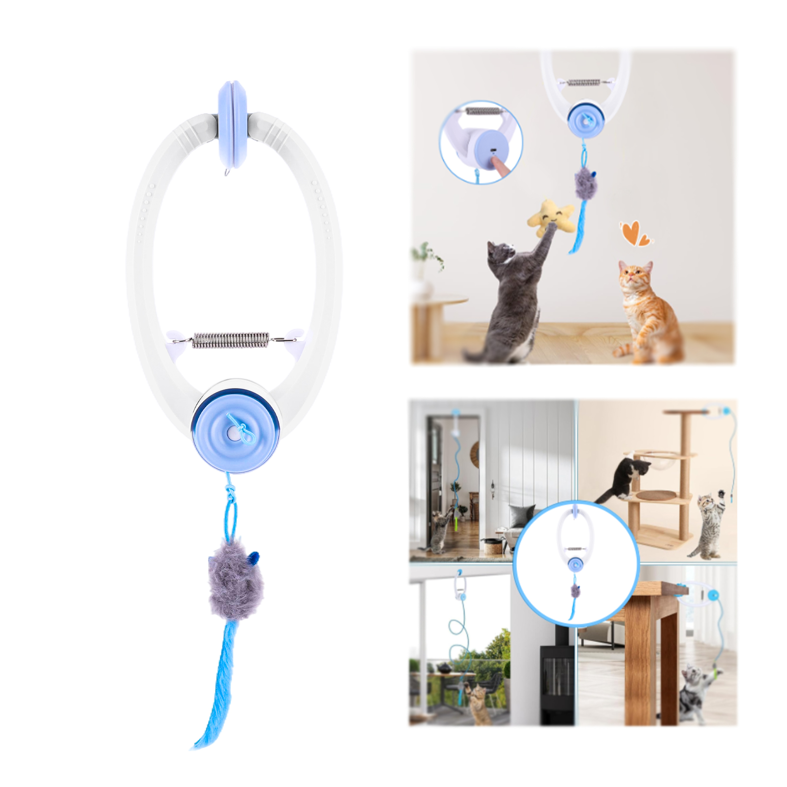 golytefs Door Hanging Automatic Retractable Kitten Toys with 3 Catnip Mice Teaser Electronic Self Play Feather Cat String Toy Interactive Cat Teaser Retractable Toys for Cat Kitten Playing Exercising