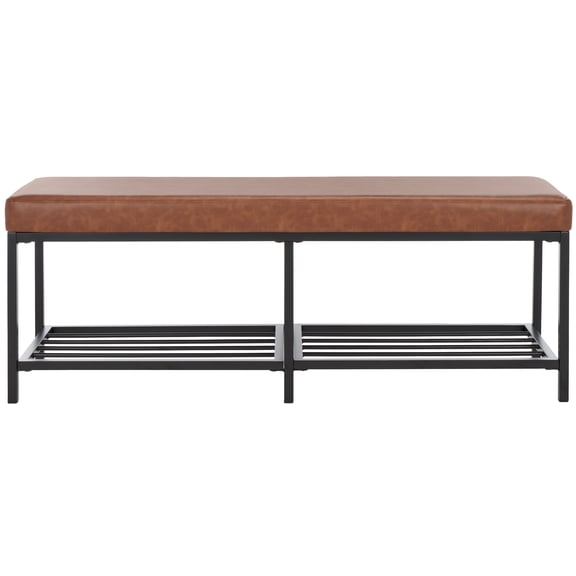 SAFAVIEH Yomi Modern Style 2 Rail Shelf Bench, Brown/Black (48 in. W x 14.5 in. D x 17.8 in. H)