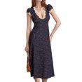 thumbnail image 2 of Women Summer Dresses Deep V Neck Polka Dot Prined Splice Lace Dress Elegant for Party Navy Blue L, 2 of 9