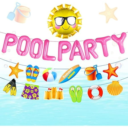 WEEKS Pool Party Decoration Pink Girl Beach Party Supplies Summer Sun Balloons for Luau Hawaii Beach Pool Party