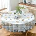 thumbnail image 3 of Beach Coastal Tablecloth, Rustic Striped Background Navy Blue Brown Seashells Coral Reefs Waterproof Fabric Farmhouse Tablecloths for Holiday Home Kitchen Dining Room, Round(60x60in), 3 of 6