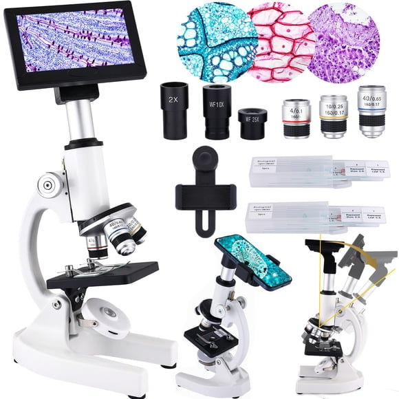 Microscopio Herwick 40X-2500X con aumento, pantalla HD de 4,3 pulgadas