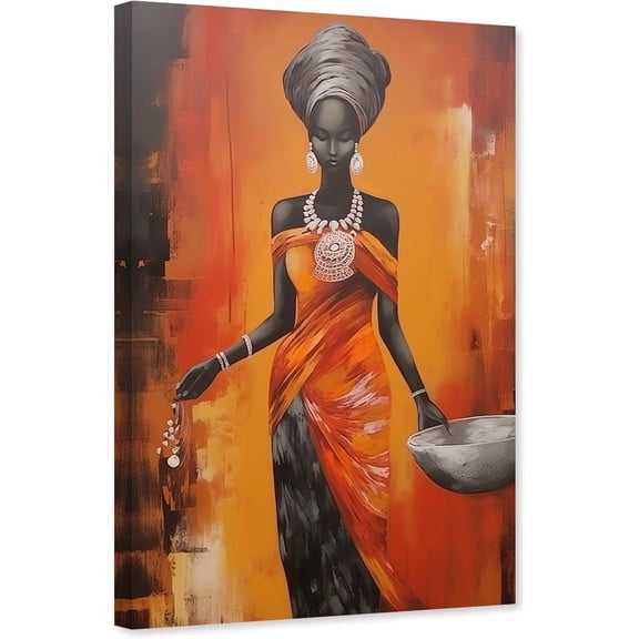 ZHONGYUTONG African American Wall Art Black Women Canvas Tribal Pictures Wall Decor Abstract Africa Girl Painting for Home Decor Framed (12.00" x 18.00")