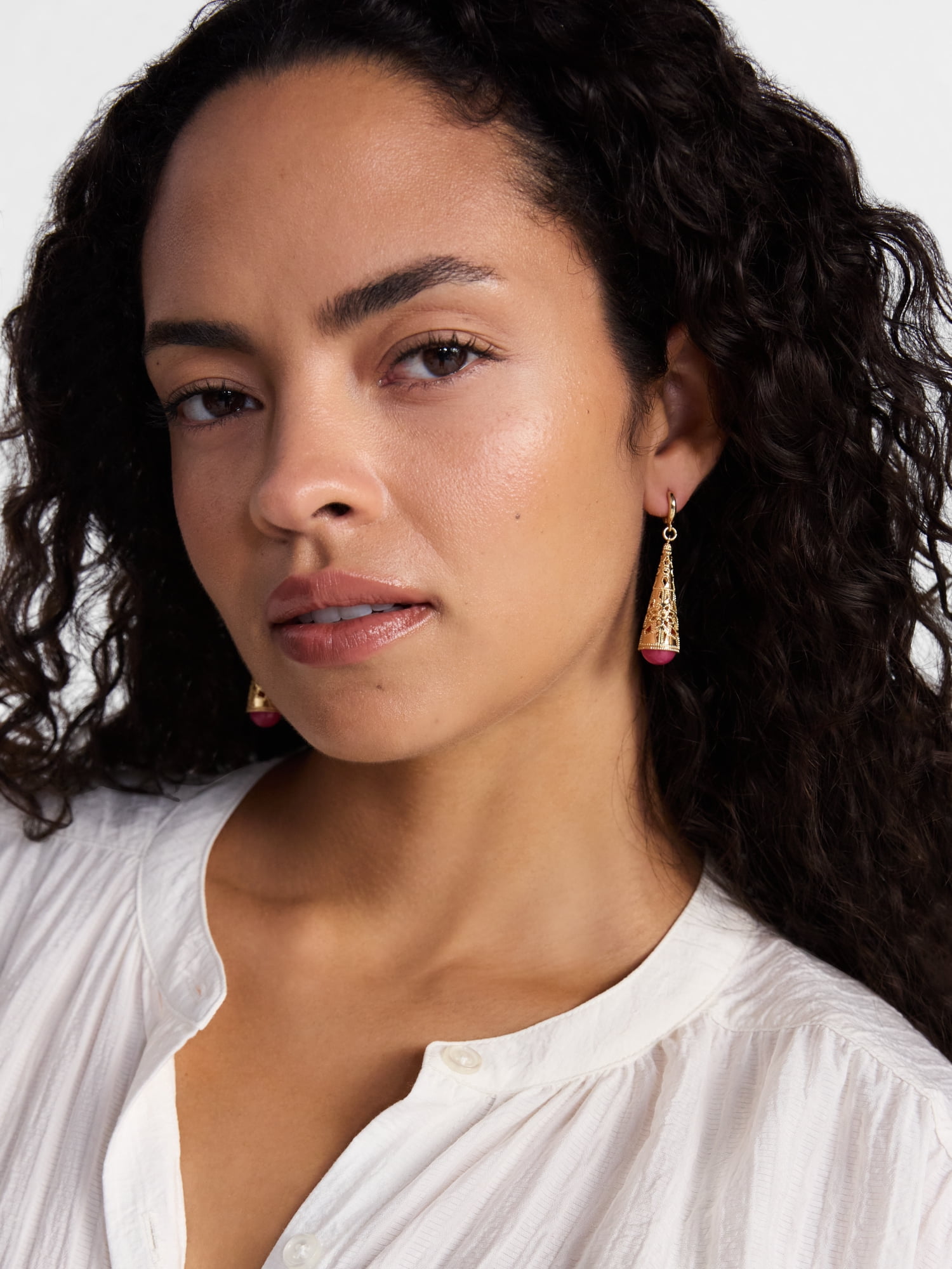 Scenario Women's Gold-Tone Filigree Linear Earrings with Berry Colored Bead Bottom