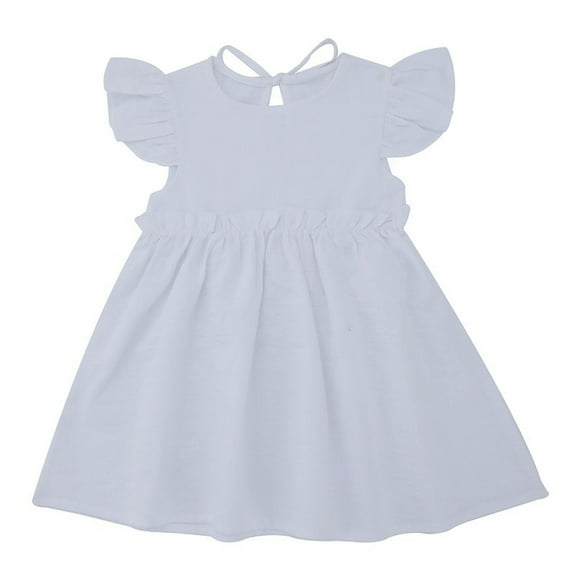 Pvkarhg Toddler Linen Dress Baby Girls Ruffle Halter Sleeveless Casual Party Dresses Summer Solid Color Fly Sleeve Dress Loose Casual Sundress White