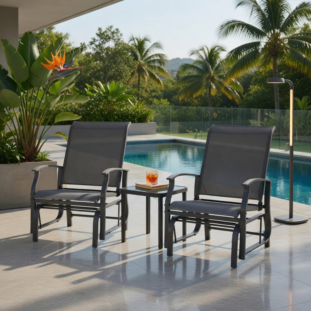 Hommoo 2-Piece Outdoor Glider Chair Set, Ergonomic Patio Rocking Chairs with Breathable Fabric Seats and Heavy-Duty Metal Frame, Gray
