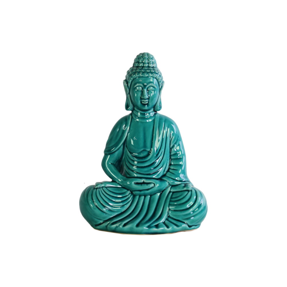 Sitting Buddha Figurine with Rounded Ushnisha in Dhyana Mudra Blue