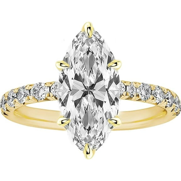 beryl_creation 925 Sterling Silver 1.22 Ct Marquise Cut White Diamond Wedding Engagement Ring 14K Yellow Gold Plated For Women's -6.5