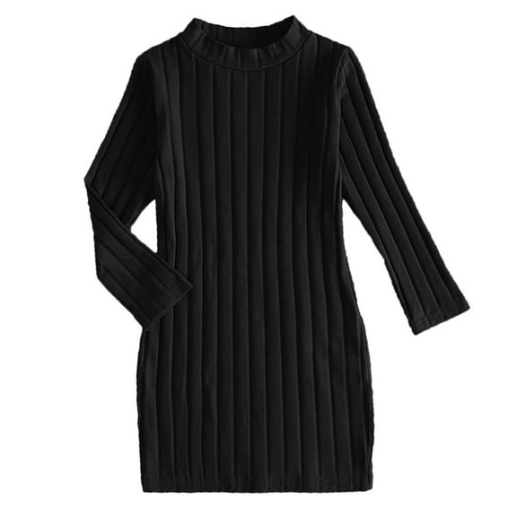 WOYY Toddler Girls Knit Long Sleeve Bodycon Dress Casual Mini Sweater Dress, Sizes 3-4