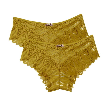 High Waist Hip Lift Panties 2 Pack Lace Underwear for Women Thongs Panties Ladies Lace Bikini Lightweight Breathable Lace Thong Panties Women Boyshort Underwear Yellow S