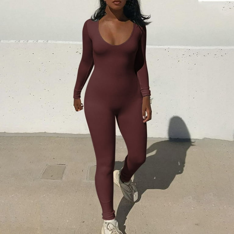 VBARHMQRT Female Black Jumpsuit for Women Sexy Tummy Control Jumpsuit  Fashion Slim Long Sleeve Slit Sequin Jumpsuit Women Jumpsuits for Women  Short Sleeve Womens Jumpsuit Tummy Control Petite 