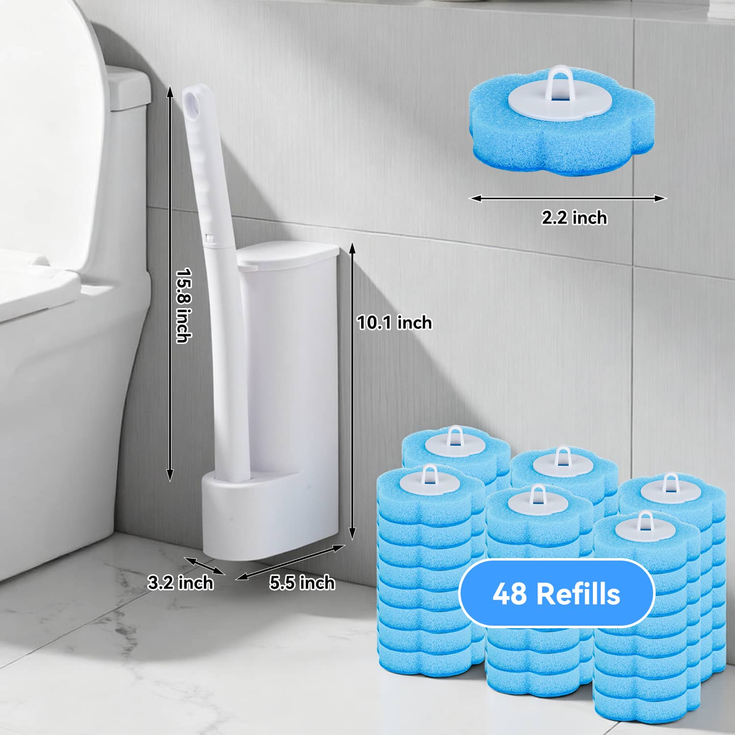SZZJKJ Disposable Toilet Brush Cleaner & Holder with 48  toilet cleaner refill pads