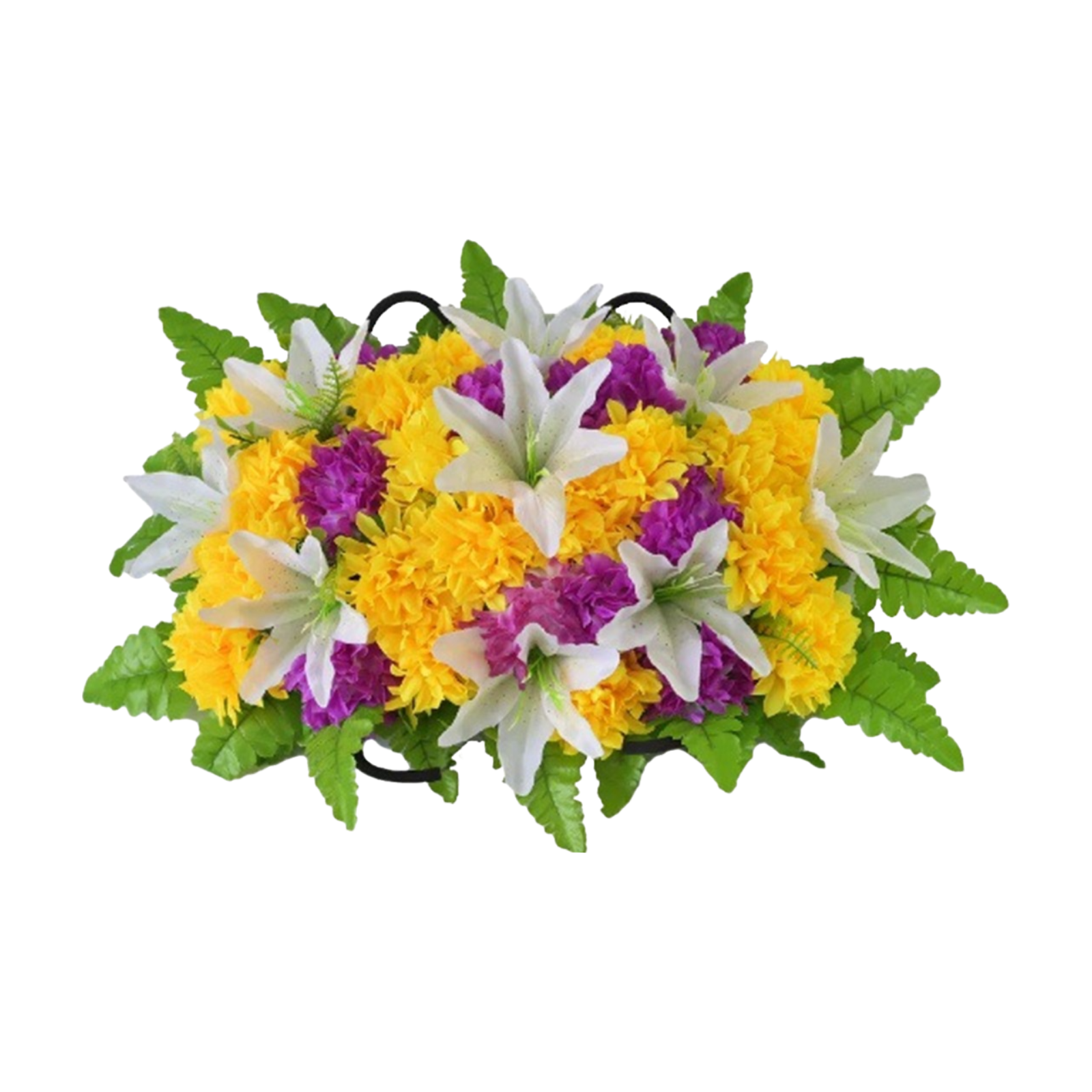 Headstone Flower Saddle, Large Artificial Cemetery Blooms, Grave Memorial Flowers, Lily Flower Chrysanthemum Mix, Outdoor Tombstone Decor, Grave Floral Saddle, Realistic Faux Arrangement