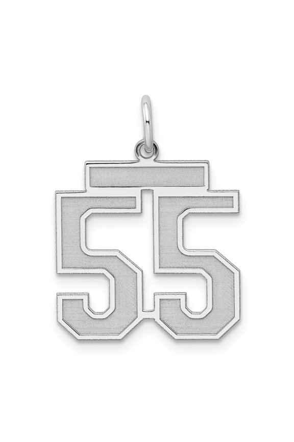 Sterling Silver Rhodium-plated Medium Satin Number 55 Charm