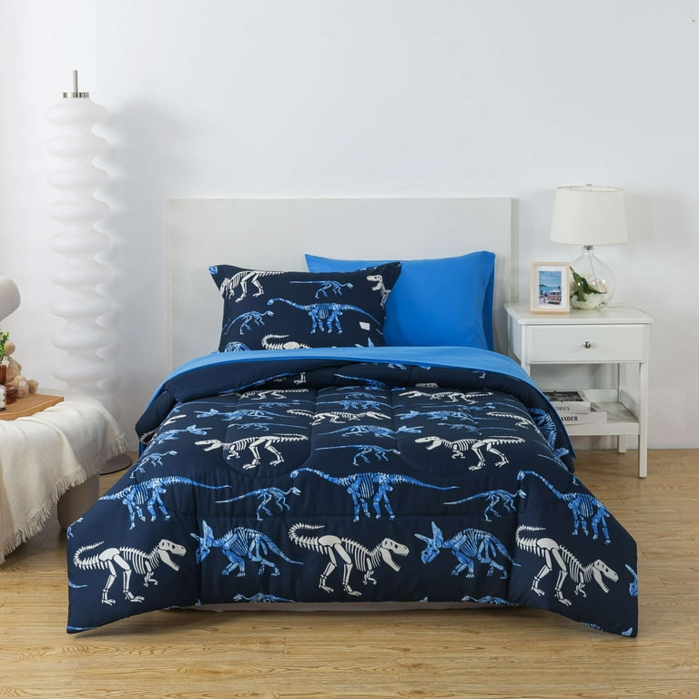 Your Zone Glow in the Dark 5-Piece Dinosaur Bedding Set for Kids with  Fabric Storage Bag, Twin