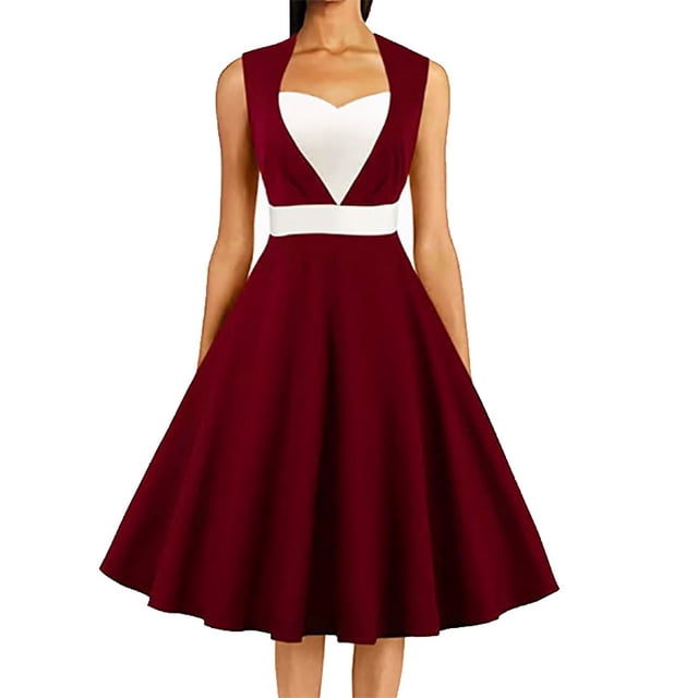 Robes pour Femmes 2024 Été Robe Ample Couleur Contrastée Sans Manches Col en V Robe Aguichant 50 % de Réduction!