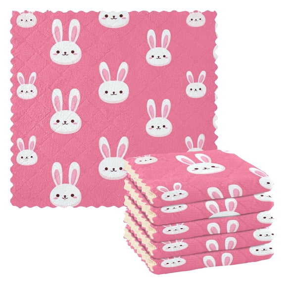 6 Pieces of Kitchen Towels 11x11Inch Kitchen Dish Cloths Kitchen Dish Towels Reuseable Cleaning Cloths Cute White Rabbits