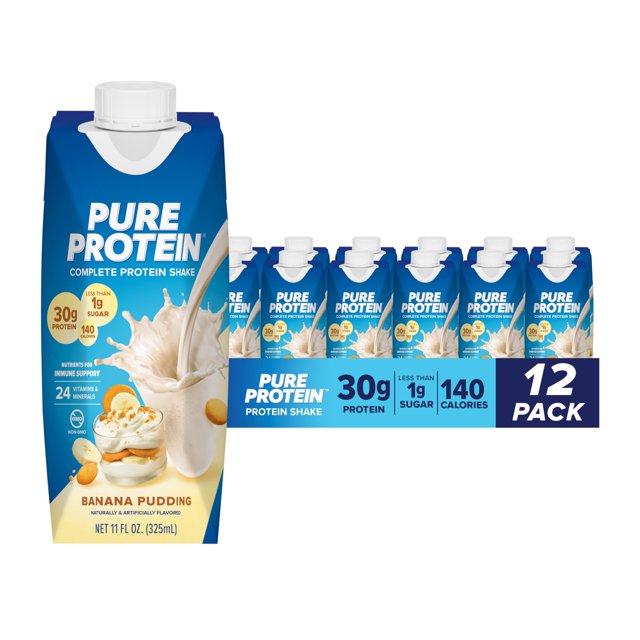 Batido de proteína Pure Protein sabor pudín de banana 325 ml, paquete de 12