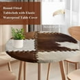 thumbnail image 5 of Cow Cowhide Round Fitted Table Cover Abstract Brown Seam Leather Waterproof Table Cloth with Elastic Edge Wipeable Tablecloth for Picnic Camping Party Fits 55"-60" Diameter, 5 of 8