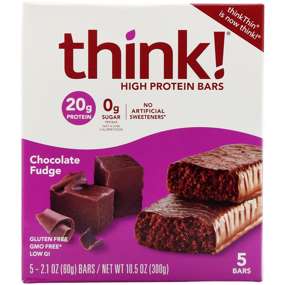 thinkThink High Protein Bar, Chocolate Fudge, 20g Protein, 5 Ct