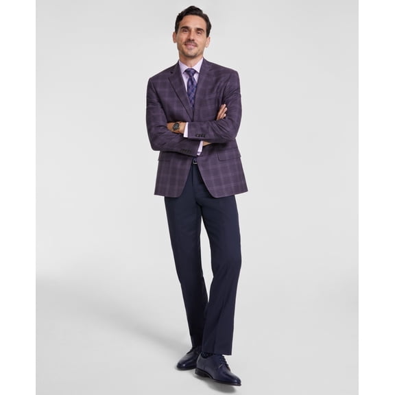 Michael Kors Mens Classic fit Sport Coat Blazer 50 L Purple Plaid