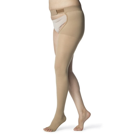 Women's Essential Opaque Thigh-High with Grip-Top Open-Toe Open Toe Light Beige (Crispa) ML - Medium Long 20-30mmHg