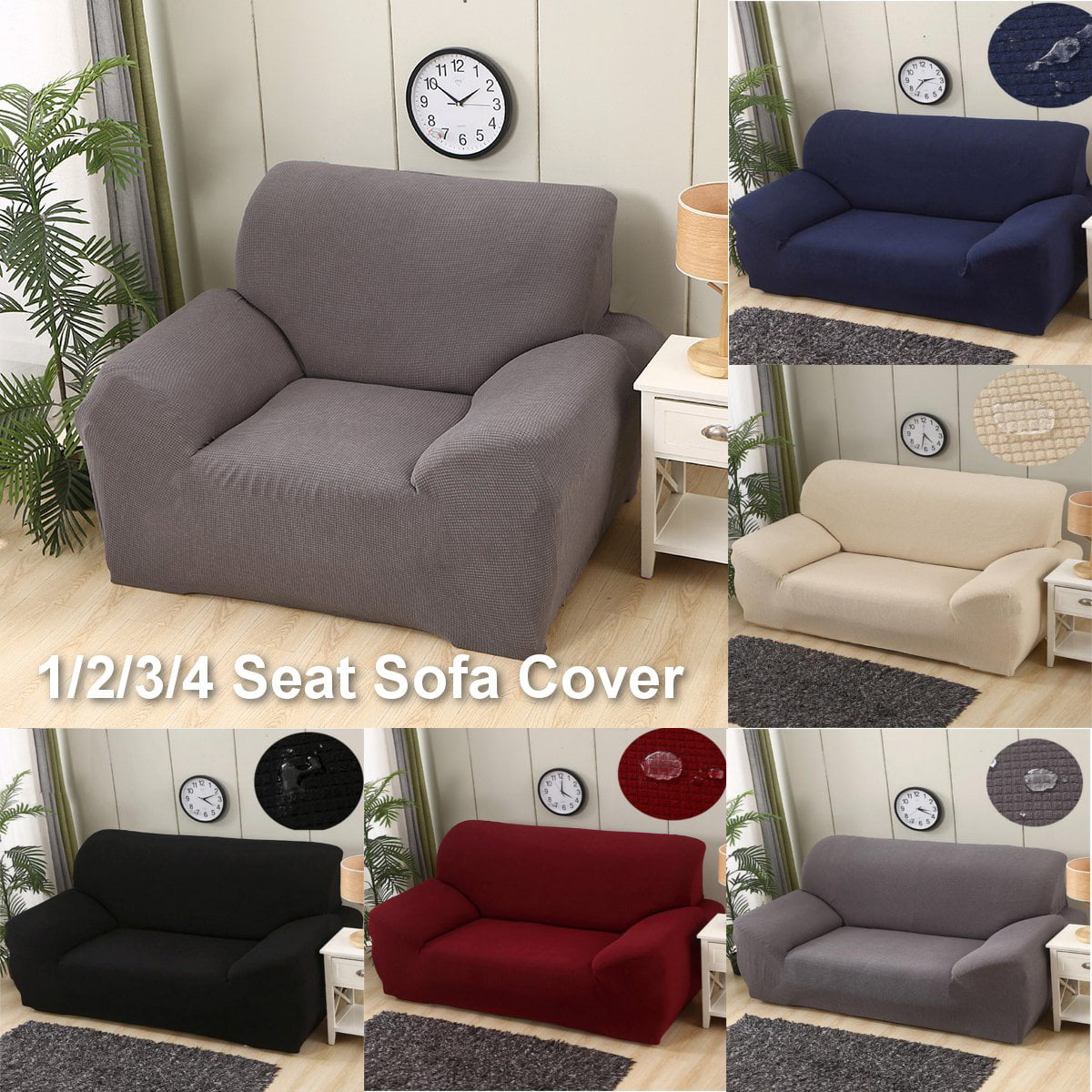 Loveseat Non-Slip Slipcover 1 2 3 4 Seater Stretch Chair Sofa Cover Protector_ 