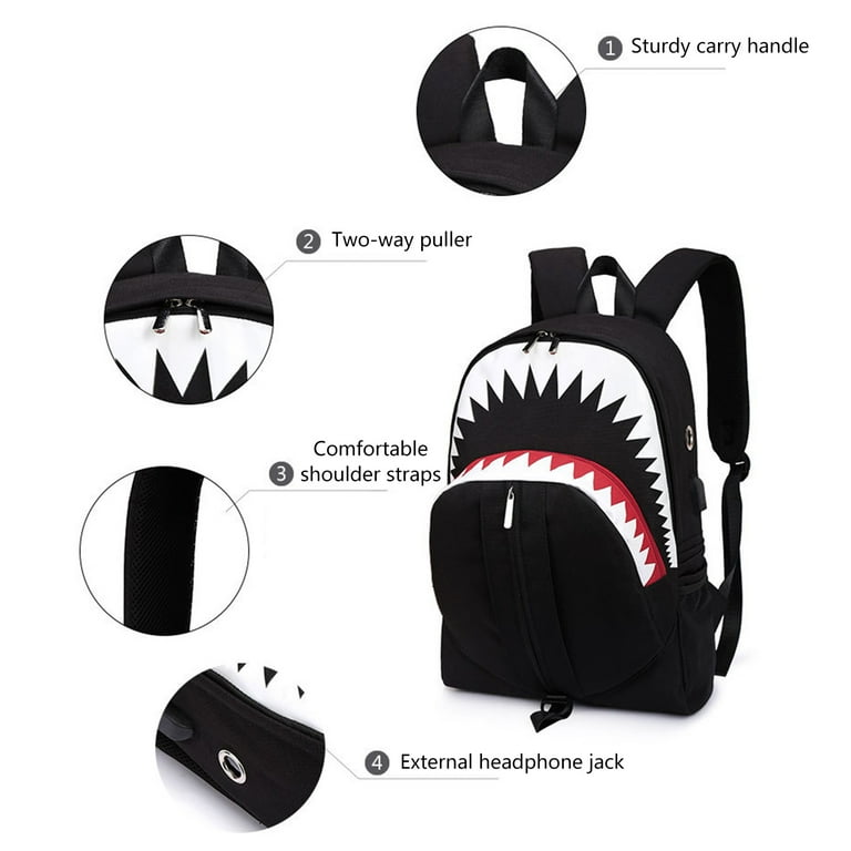 Jinnoda Shark Mouth School Backpack Usb Charging Night Luminous Bag For Travel Multicolor One Size