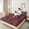 thumbnail image 4 of jejeloiu Rustic Victorian Floral Bed Sheets,Wild Flying Bird King Sheets,Red Damask Baroque Sheet Set For Teens,Breathable Home Decor,4-Piece, 4 of 7