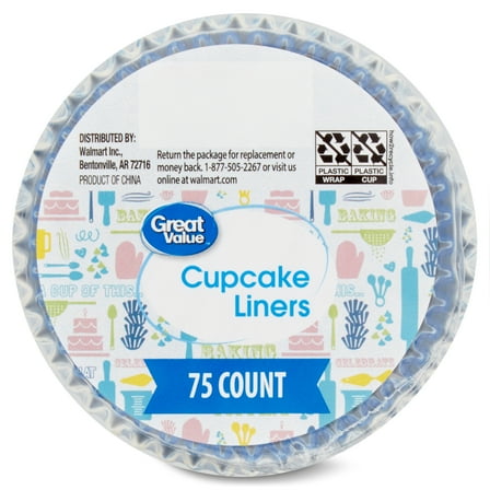 Great Value Cupcake Liners, Blue & White Polka Dots, 75 Count