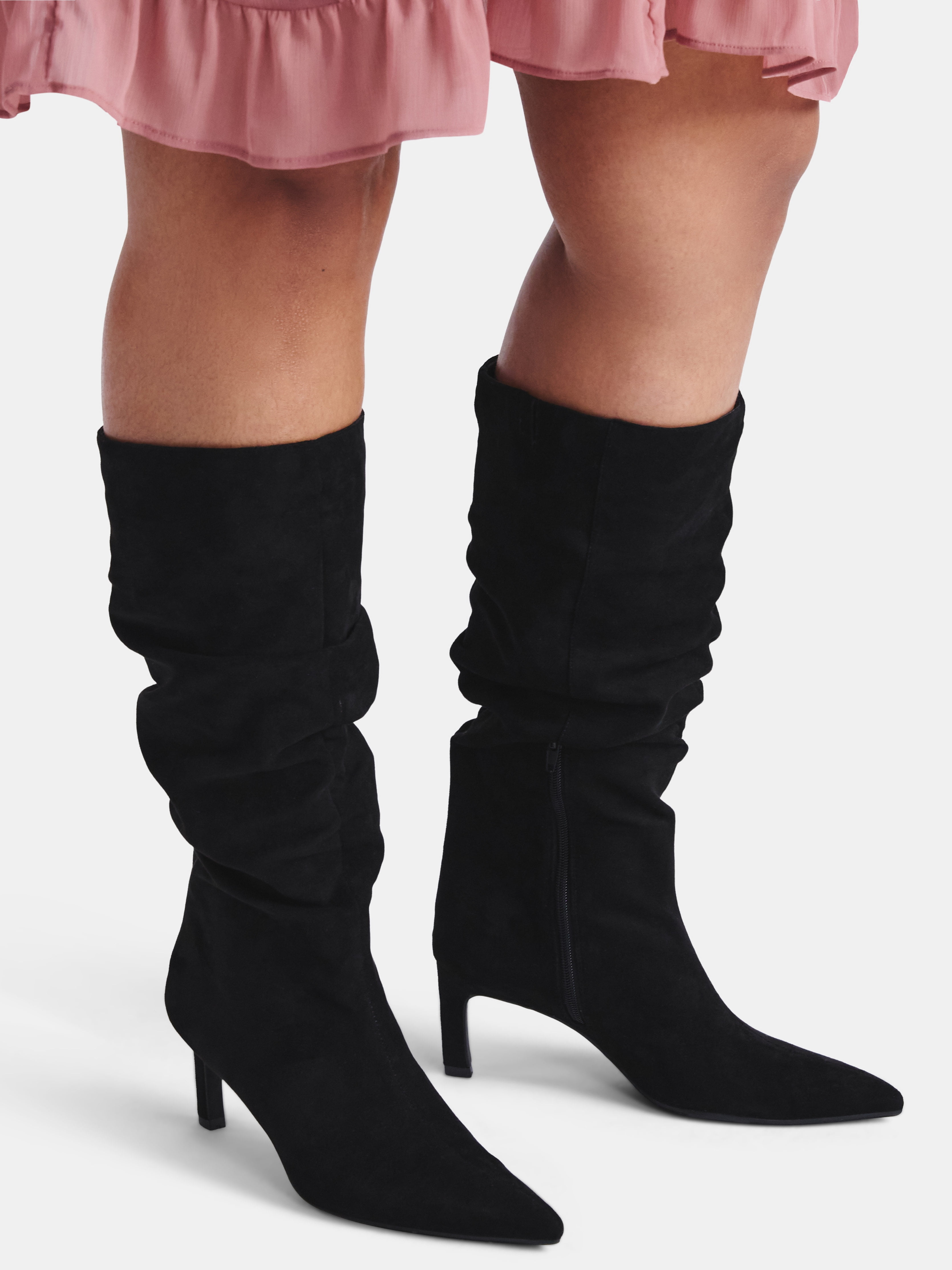 Time and Tru Women's Faux Suede Slouch Boots with Kitten Heels, Wide Width Available