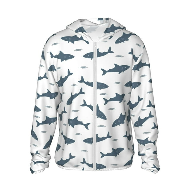 Vsdgher Fête Requin Imprimé Mignon Sweat à Capuche Adulte pour Hommes Femmes, Manches Longues Protection Solaire Chemises de Pêche pour Course Natation-TG