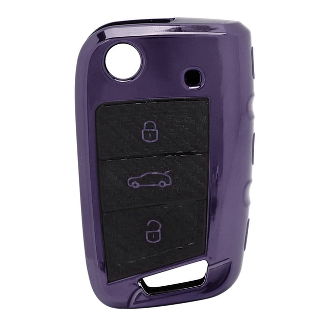 Funda protectora de fibra de carbono estilo TPU para llave inteligente de coche, compatible con SEAT Ateca, color morado Jadeshay A
