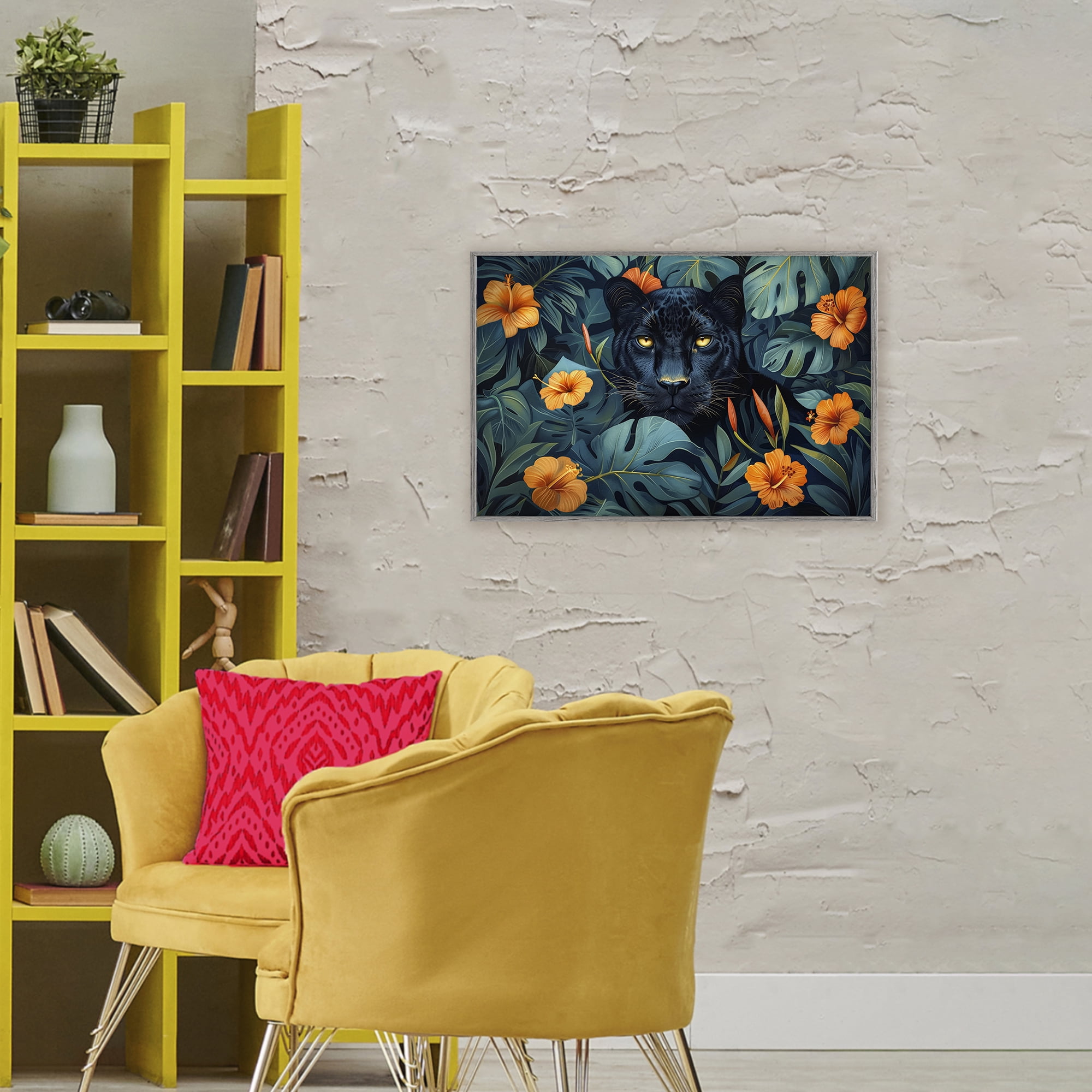 Stupell Industries Hiding Panther's Paradise Gray Framed Giclee Art, design by Ray Powers