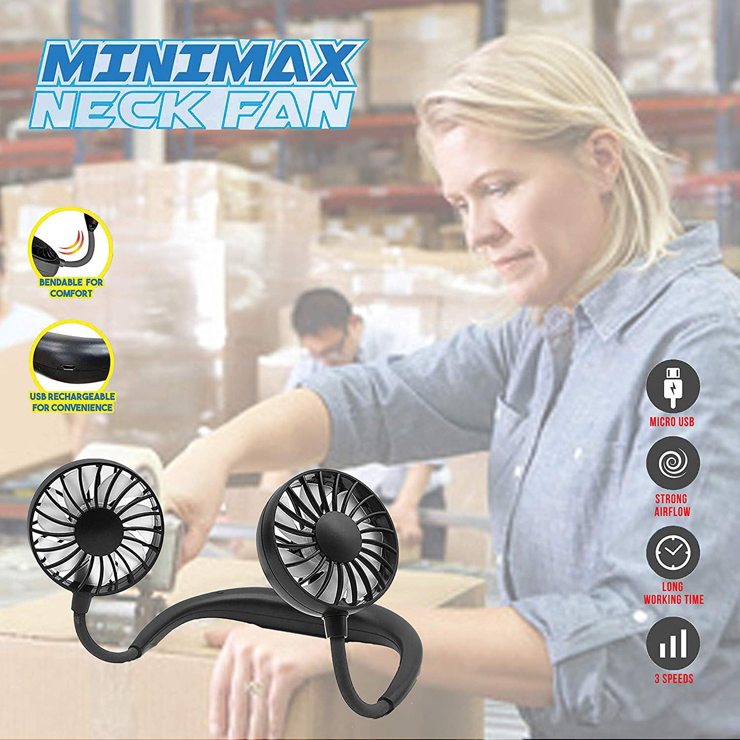 Buy Mini Max Portable Rechargeable Necklace Fan Hands Free Neck Fan
