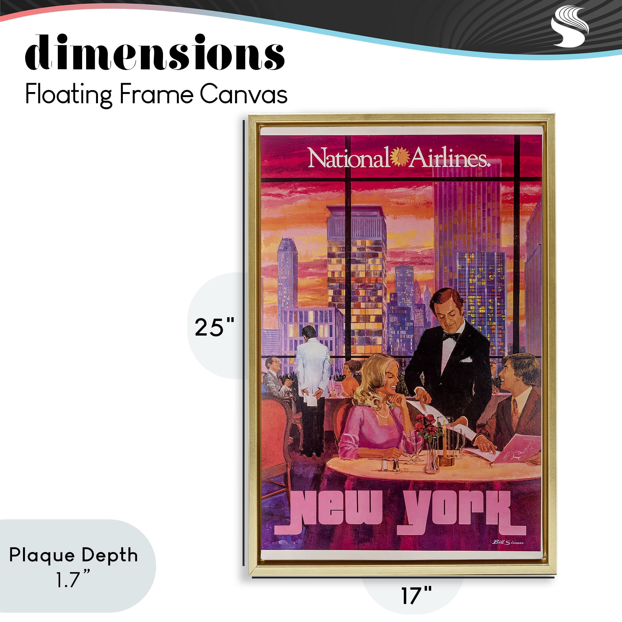 Stupell Industries Vintage New York Dining Gold Framed Floater Canvas Wall Art, design by Vintage Posters